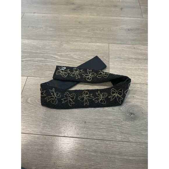 NEW Vintage Talbots Beaded Bow Dress Belt 80s Deadstock Black Twee S Whimsy Emo main image 4